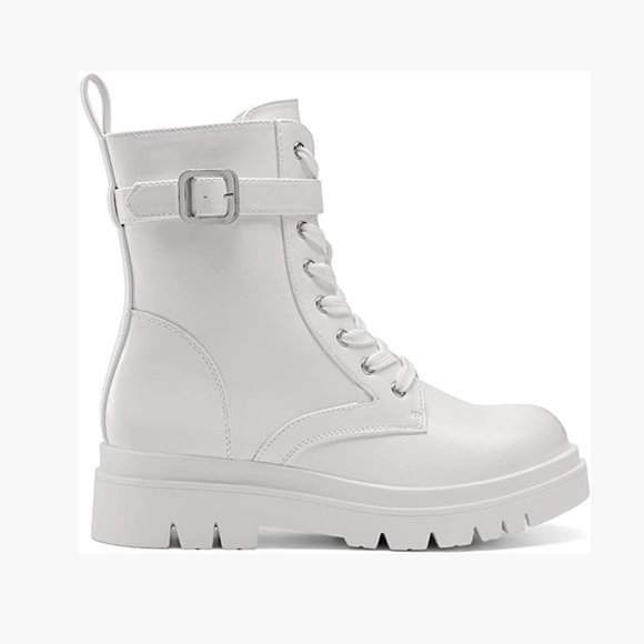 DREAM PAIRS Women's Chelsea Platform Combat Boots - White - NEW - Picture 2 of 6